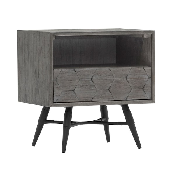 Armen Living Makena 1 Drawer Night Stand in Gray Acacia Wood LCMKLATG - main